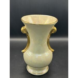 Vintage Pearl China Co Lusterware Iridescent Vase 22KT Gold Hand Painted MCM